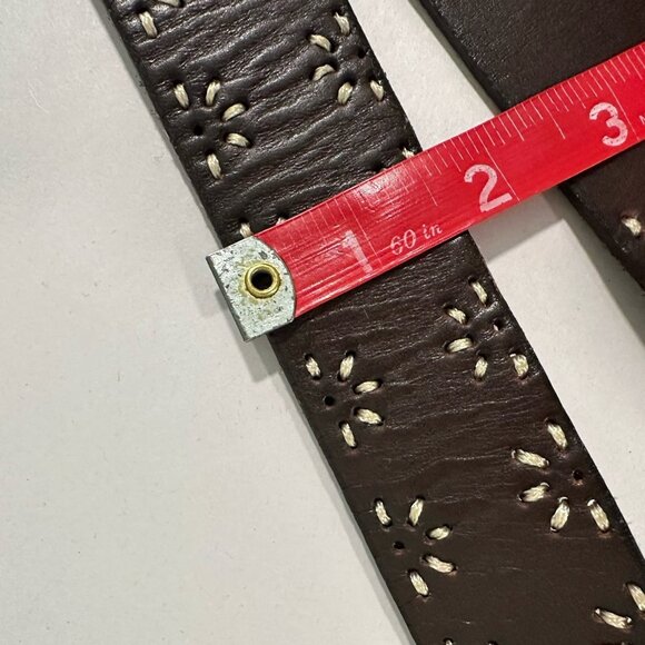 AEROPOSTALE Stitched Brown Leather Belt - Silver Ring Buckle - Size L - 43" Long - Picture 4 of 5